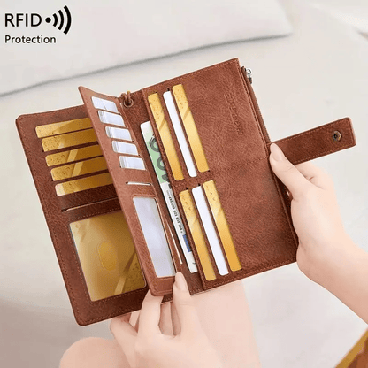 🔥Hot Sale 49% OFF🔥Women's long wallet, stylish clutch, elegant solid color RFID blocking leather wallet