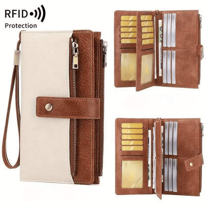 🔥Hot Sale 49% OFF🔥Women's long wallet, stylish clutch, elegant solid color RFID blocking leather wallet