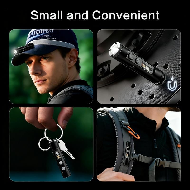 🔦Pocket Rechargeable EDC Flashlight: 500 Lumens Mini Keychain Light with Fire Starter & Window Breaker